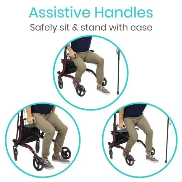 Portable Upright Walker Rollator With Seat Forearm Pad