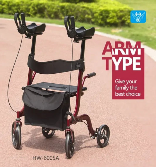 Portable Upright Walker Rollator With Seat Forearm Pad