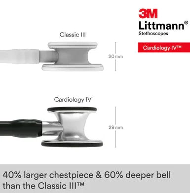 3M Littmann Cardiology IV Diagnostic Stethoscope, 6152, Standard-Finish Chestpiece, Black Tube
